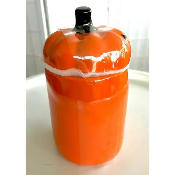 Rae Dunn Halloween Pumpkin Mug w/ Lid “Spooky” Jack-O-Lantern Orange Ceramic NEW - Picture 2 of 6